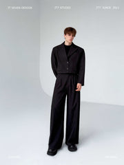 Retro-style Thickened Short Casual Suit With Wide-leg Pants