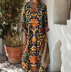 Lady's Linen Long-sleeved Dress