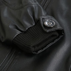 Mens Winter Warm Zip-Up Stand Collar Slim-Fit Leather Jacket Coats