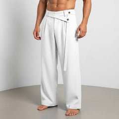 Plus-size Slant-waist Linen Casual Trousers