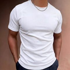 Solid-color Patchwork Sleeve Cuffs Short-sleeve Men's T-shirt Top