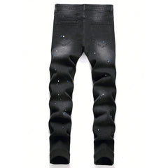 Men's Fashionable Straight-Leg Ripped Black Jeans