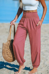Women's Solid-Color Loose Beach Casual Ankle-Tied Pants