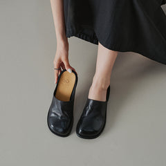 Women's Washed Full Grain Leather Mule Slides, Retro Round Toe Backless Closed-Toe Shoes
