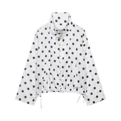 Single-breasted Stand Collar Bow-Tied Polka Dot Coat For Women