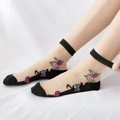 5 Pairs Of Glass Fiber Mid Tube Socks For Spring And Summer, Thin And Breathable Ice Silk Flesh Colored Crystal Silk Socks