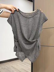 Korean-style Buttoned Crossover Hem Short-sleeve T-shirt