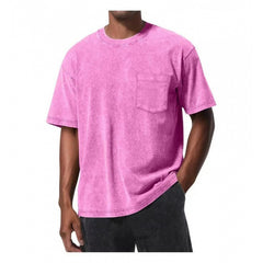 Retro Washed Pocket 3D Digital Print All-Match Crew Neck Short-Sleeve T-Shirt