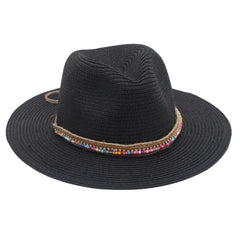 Single-color Fringed Dome-style Simple And Versatile Wide-brimmed Straw Hat Suitable For Vacation, Travel And Beach Use