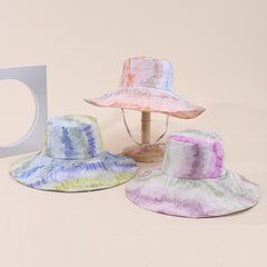 Gradually Changing Color Wide-brimmed Tie-dye Hat With Adjustable Rope Strap, Trendy And Fashionable Boater Hat Suitable For Travel, Holidays And Vacations.