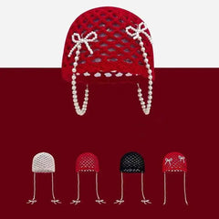 Korean-style Detachable Pearl Bow Knitted Hat