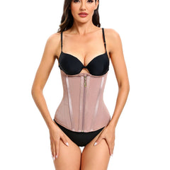 Women's Solid Color Mesh Zipper Breasted Belly Band Tight Corset