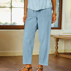Cotton-linen Versatile Solid-color Straight-leg Casual Cropped Pants Wide-leg Pants