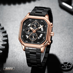 Waterproof Square Couples Multifunctional Calendar Steel-Strap Fashion Watch
