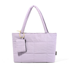 Womens Solid-Color Versatile Plaid Tote Bag