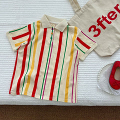 Children's Stripes Knitting Suit Girls' Polo Shirt Dress