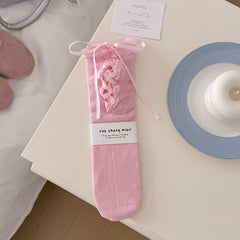Children's Spring And Summer Lace Calf Socks With Tie Bow, Baby Stacking Socks