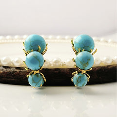 Mid-Period Natural Blue Turquoise Style Zircon Stud Earrings