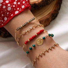 Ethnic Style Rice Bead Daisy Bracelet Set