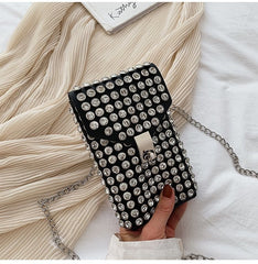 Sac bandoulière ou porté épaule pour femme, style vintage, orné de diamants, mini téléphone