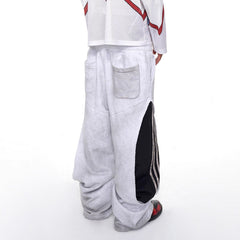 Patchwork Elasticated Low-rise Straight-leg Casual Pants