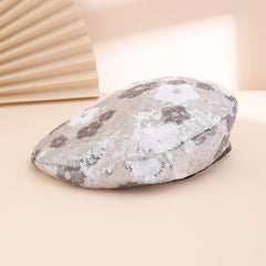 European And American Trendy Fashion Small Sequin Flower Beret, A Versatile Style That Suits All Occasions. A Painter's Hat, Perfect For Outdoor Photography.