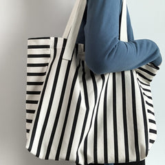 Striped Canvas Bag For Women Single-shoulder Large Capacity For Students