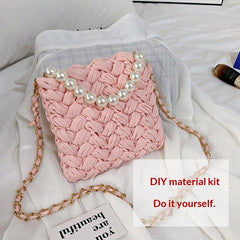 DIY Craft Kit Yarn, Crochet Hook, And Fabric Strips For Making A ShoulderCrossbody Bag