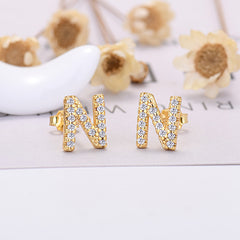 26-letter Zircon Earrings Uppercase Letters