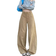 Khaki Loose-fit Wide-leg Cargo Jeans