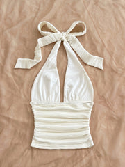 Women's Summer Fashion Beach Vacation Starfish Shell Ribbon Decorative Knitted Texture Fabric Halter Neck Strap Top