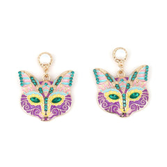 Cartoon Nine-Tailed Cat Face Alloy Earrings Inlaid With Colorful Diamonds