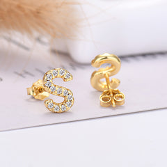 26-letter Zircon Earrings Uppercase Letters