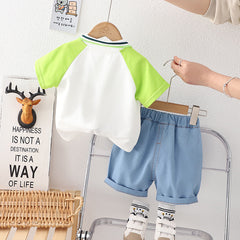 Fashion Denim Children Cartoon Polo Suit