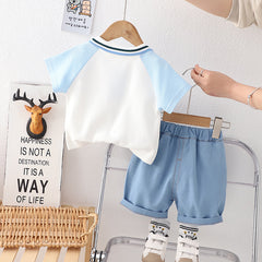 Fashion Denim Children Cartoon Polo Suit