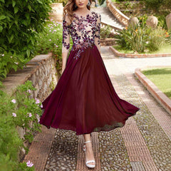 Decal Chiffon Lace Patchwork Long Dress