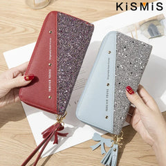 KISMIS Women'S Wallets Fashion Long Leather Wallets Large Capacity Buckle Zipper Clutches Fashion Multi-Card Wallets Zipper