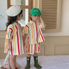 Children's Stripes Knitting Suit Girls' Polo Shirt Dress