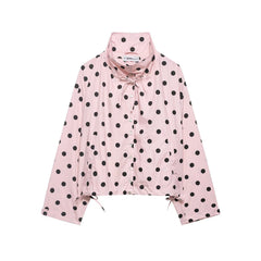 Single-breasted Stand Collar Bow-Tied Polka Dot Coat For Women