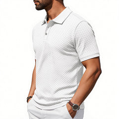 Mens Plaid Polo Shirt Breathable Casual Collared T-Shirt