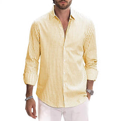Men's Casual Digital-Print Lapel Striped Shirt
