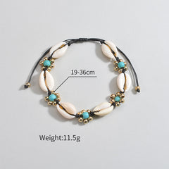 Seashell Rice-bead Woven Adjustable Rope Beach Anklet