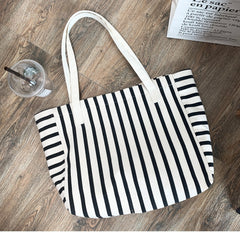 Striped Canvas Bag For Women Single-shoulder Large Capacity For Students