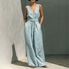 Womens Casual Sleeveless Tank Top And High-Waist Wide-Leg Pants Two-Piece Set