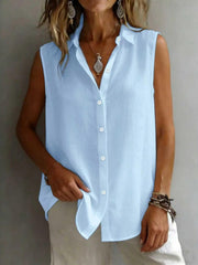 Women's Solid Color Casual Lapel Sleeveless Shirt