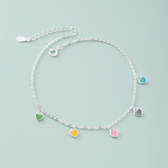 925 Sterling Silver Colorful Heart Oil-Drop Anklet For Women