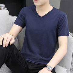 Men's Solid-color Versatile V-neck Short Sleeves
