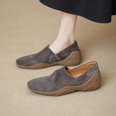 Square-toe Hollowed-out Inner Wedge Heel Soft Sole Comfortable Retro Single Shoes