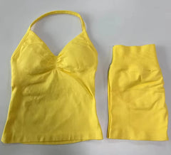 Fashionable Seamless Womens Fitness Shorts Set