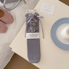Children's Spring And Summer Lace Calf Socks With Tie Bow, Baby Stacking Socks